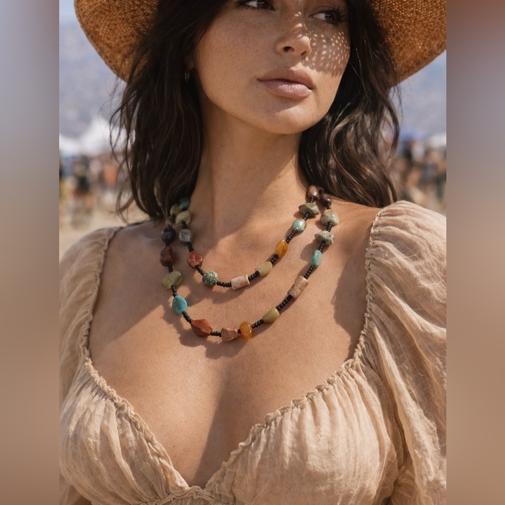 Boho Coachella Aesthetic Necklace Amethyst Turquoise Crystals Spiritual Healing